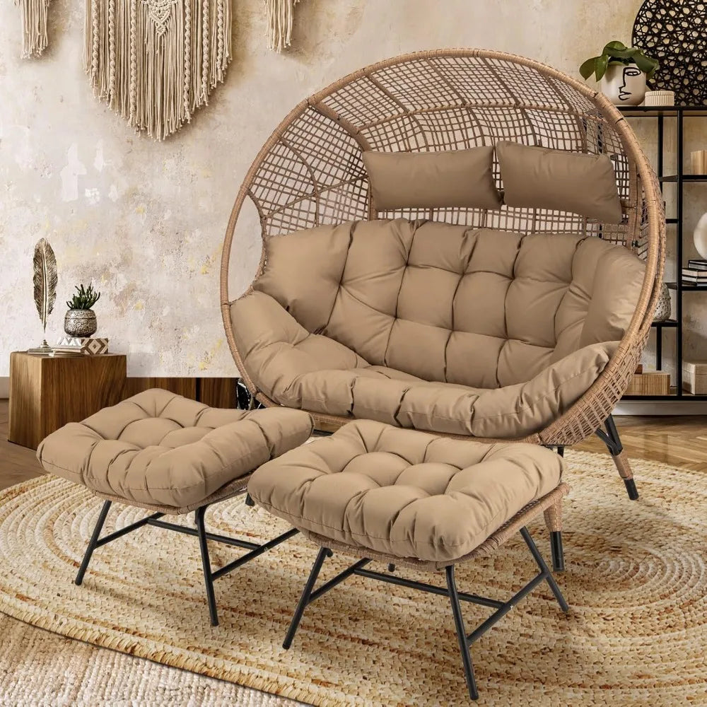 MKDK Two Person Egg Chair With Ottoman Footrest