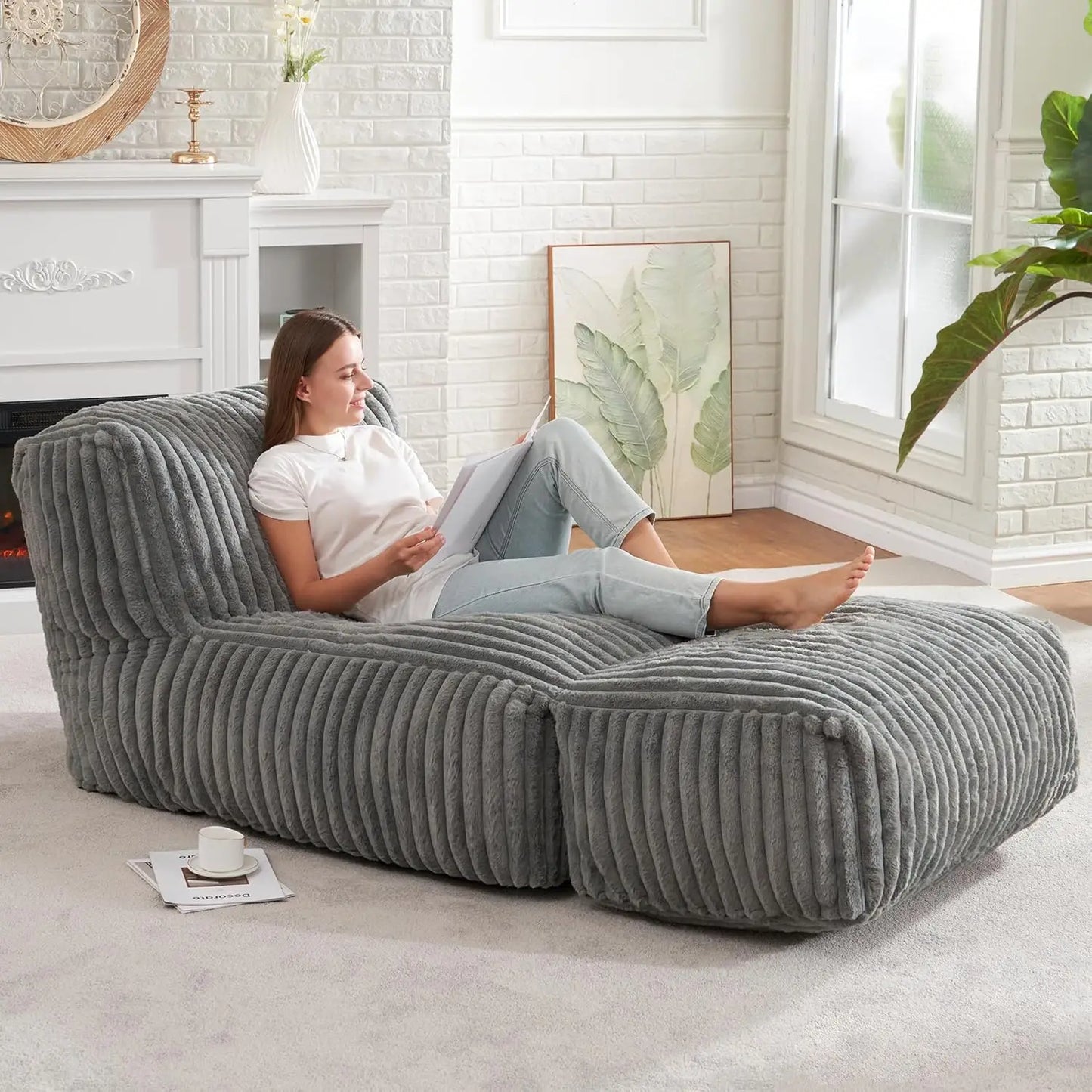 Memory Foam Bean Bag Chair With Ottoman For Adults