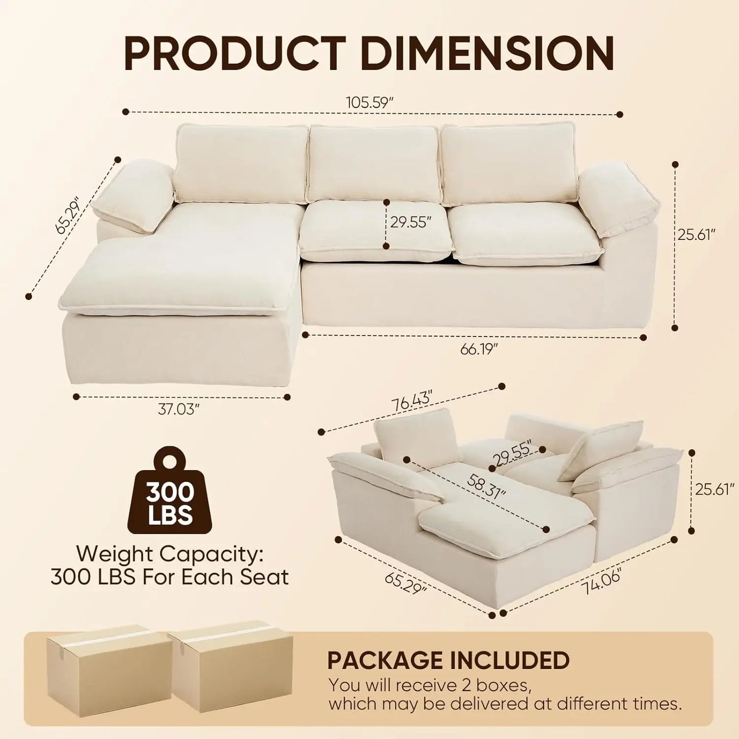 Modern Cloud Sectional Sofa With Oversized Chaise