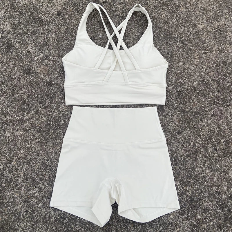 Women's Yoga Set 2 Piece Cross Back Bra High Waist