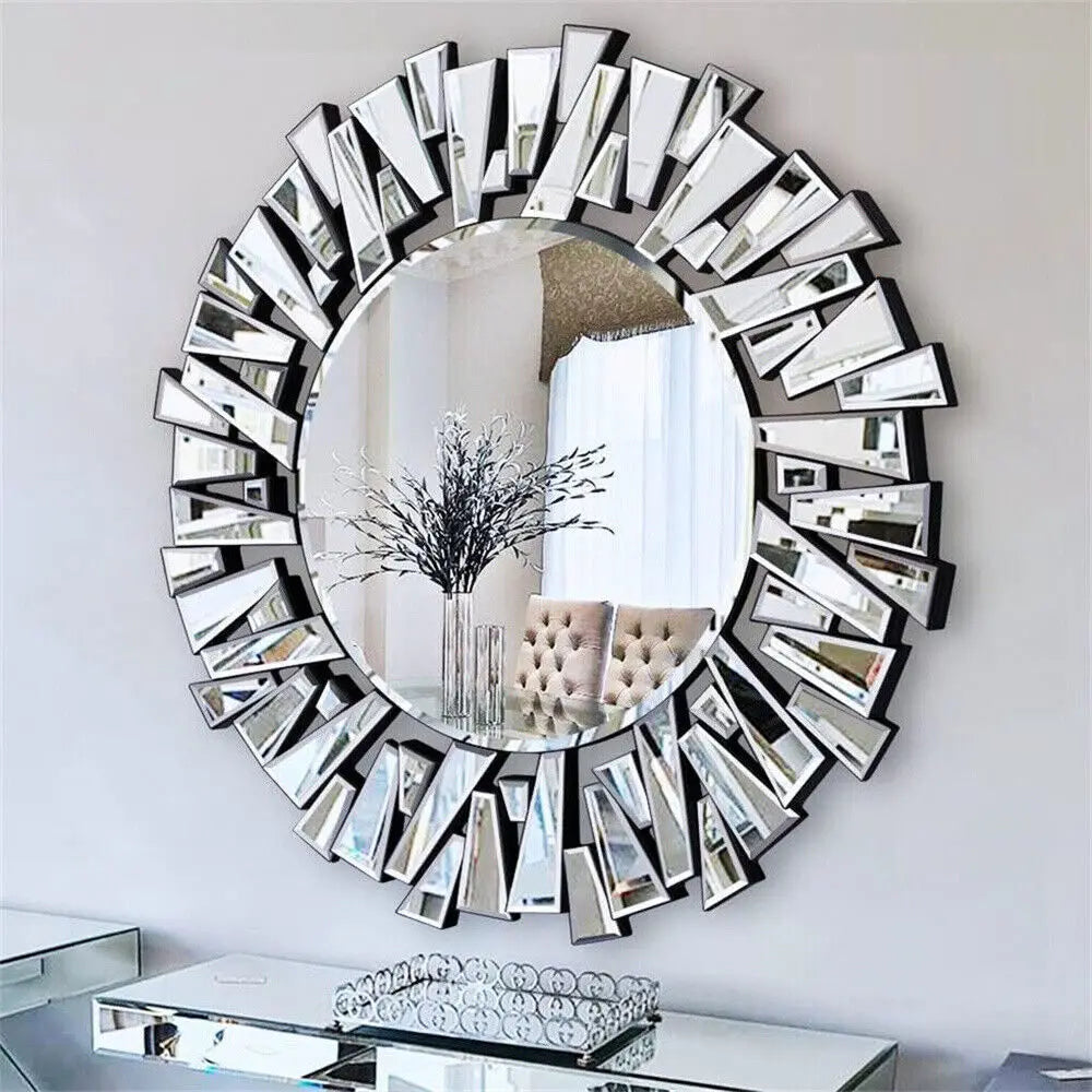 BORWART PremiumBeveledRoundWallMirrorWithElegantFrameFinish ModernHomeDecor Livingroom