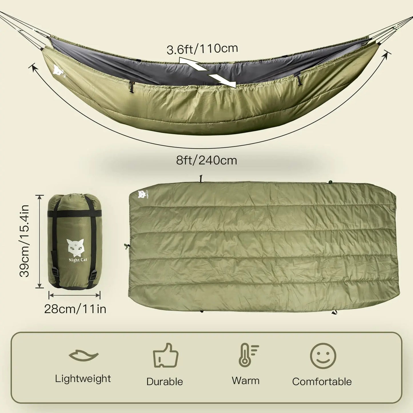 Underquilt Hammock Sleeping Bag 4 Seasons Insulated Lightweight