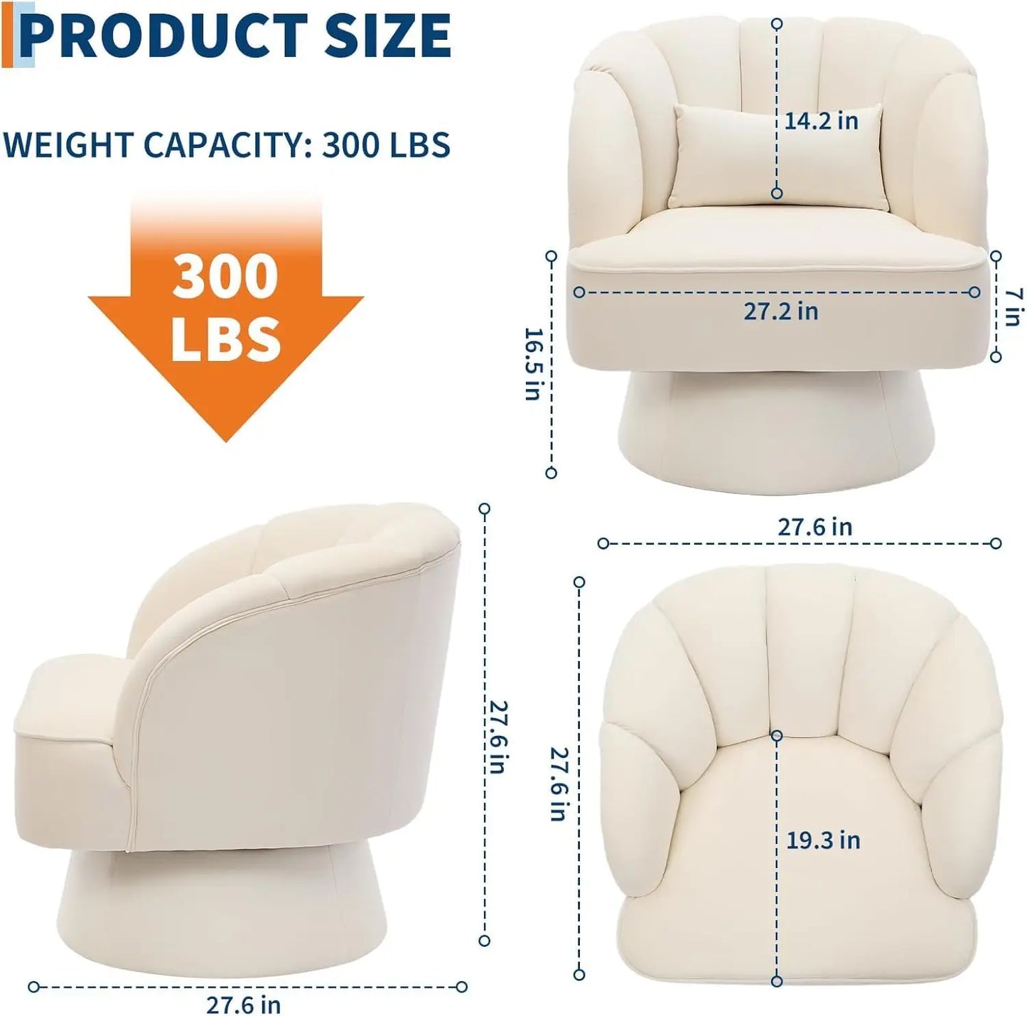 Acekool 360 Degree Swivel Barrel Accent Chair