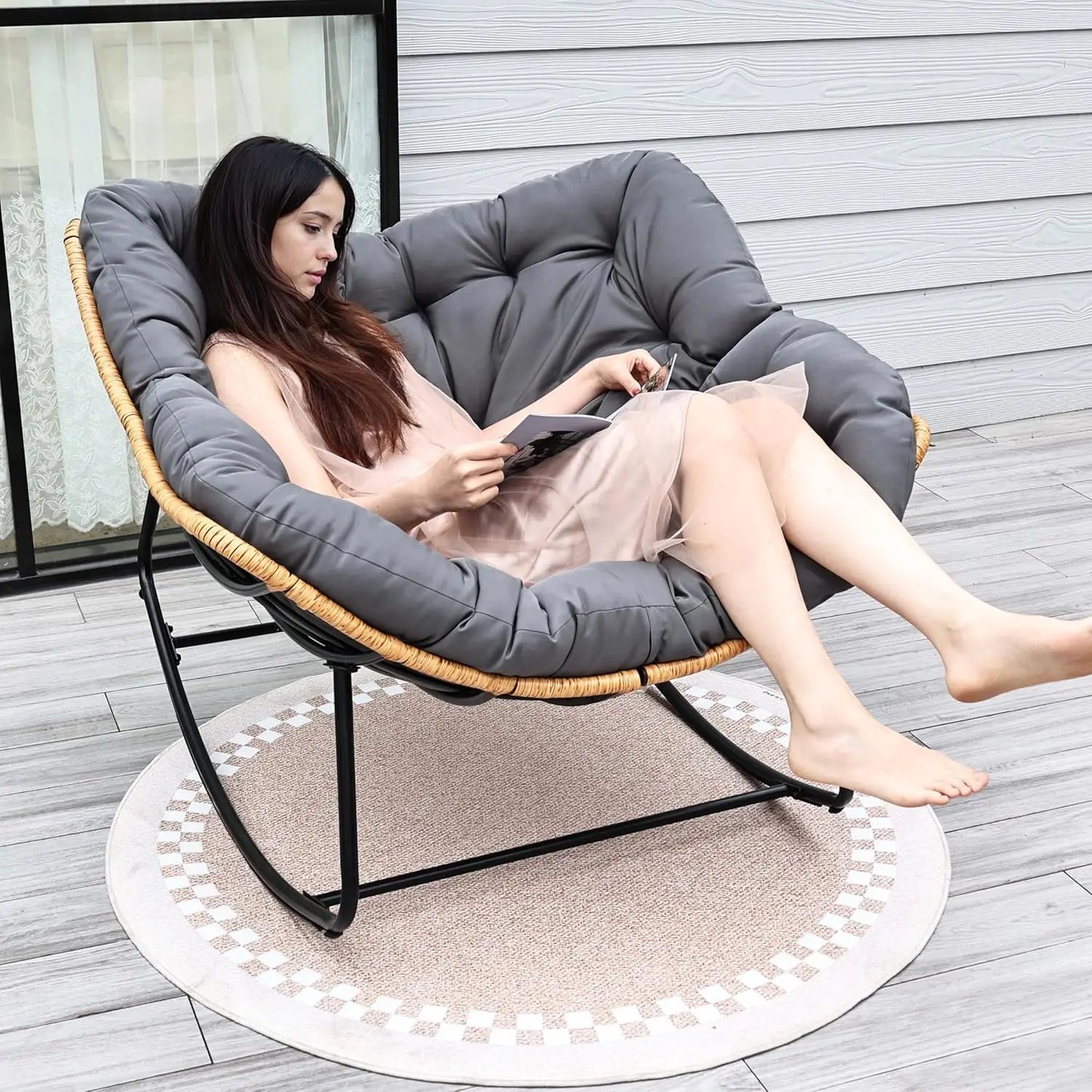 Egg Outdoor Rocking Chair Papasan Lounge Rocker
