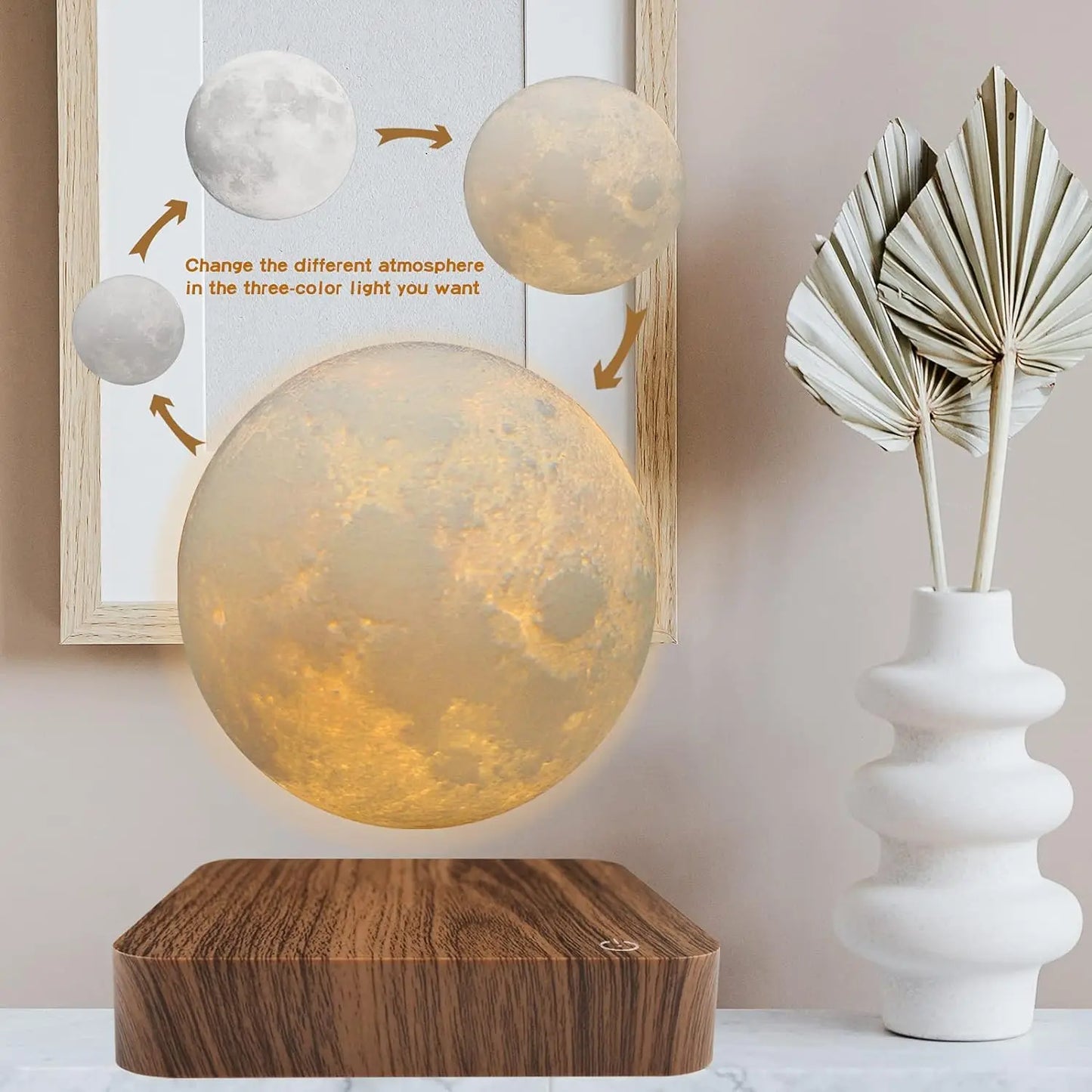 Mexllex Magnetic Floating Moon Lamp With Wooden Base Night Light