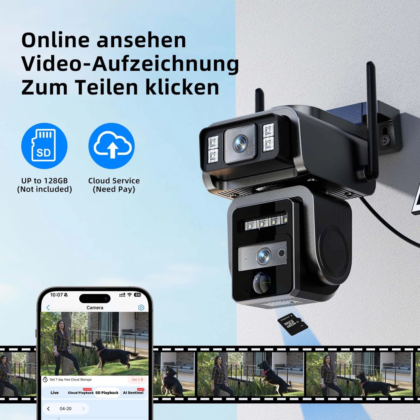 GatoCam Dual Lens Solar WiFi Outdoor Security Surveillance Camera