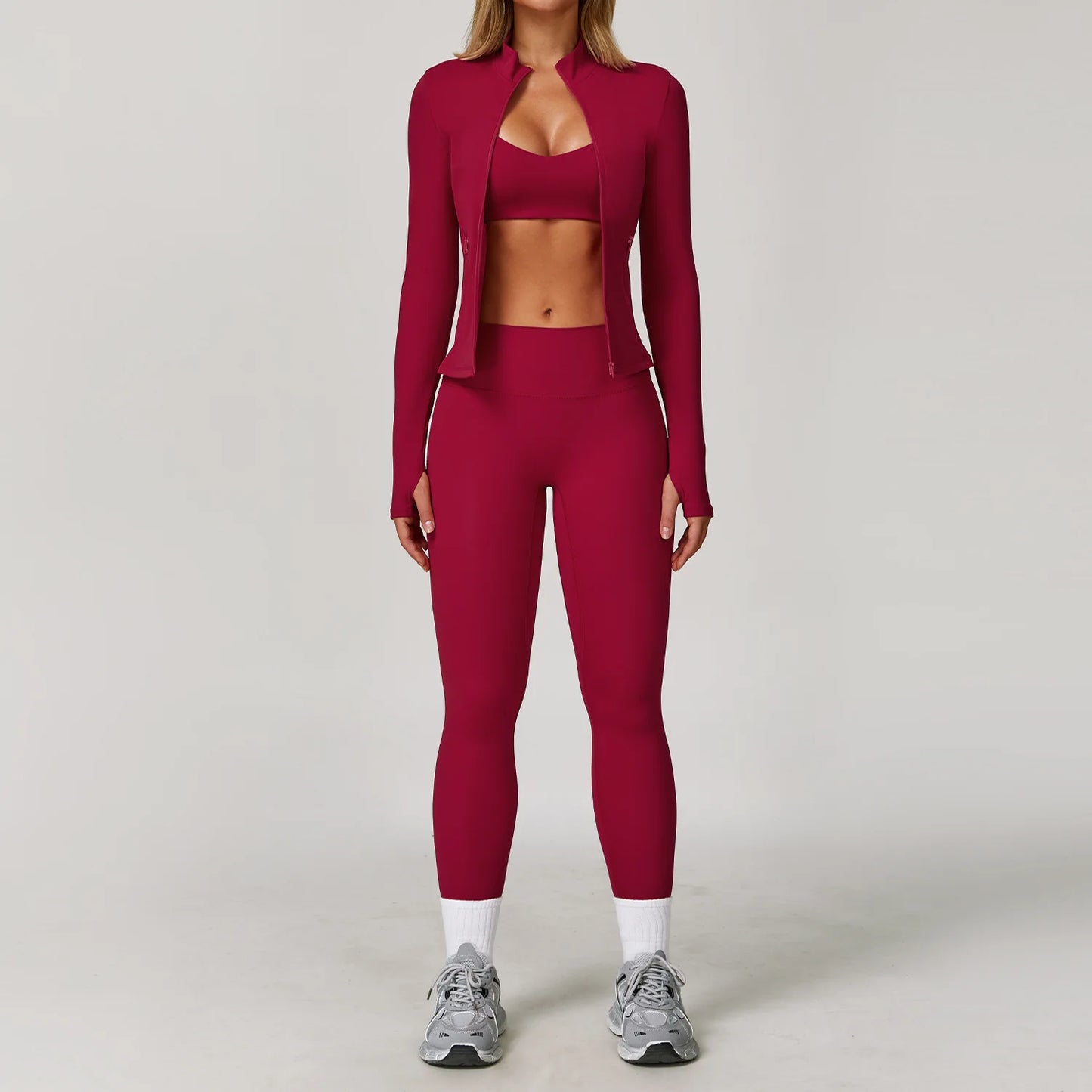 Women Gym Set Yoga Bra Jacket High Waist Leggings Shorts