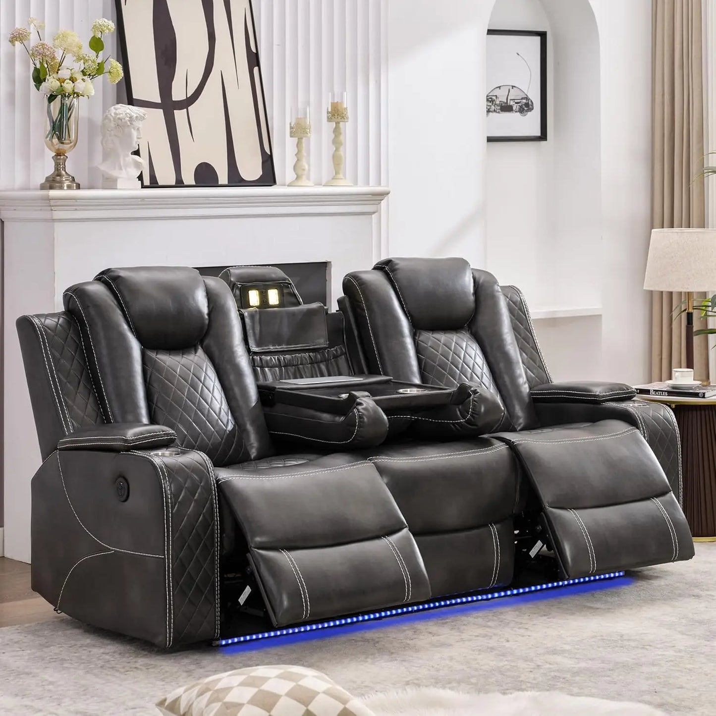TODRANI Power Reclining Sofa With Wireless Charger USB Type C