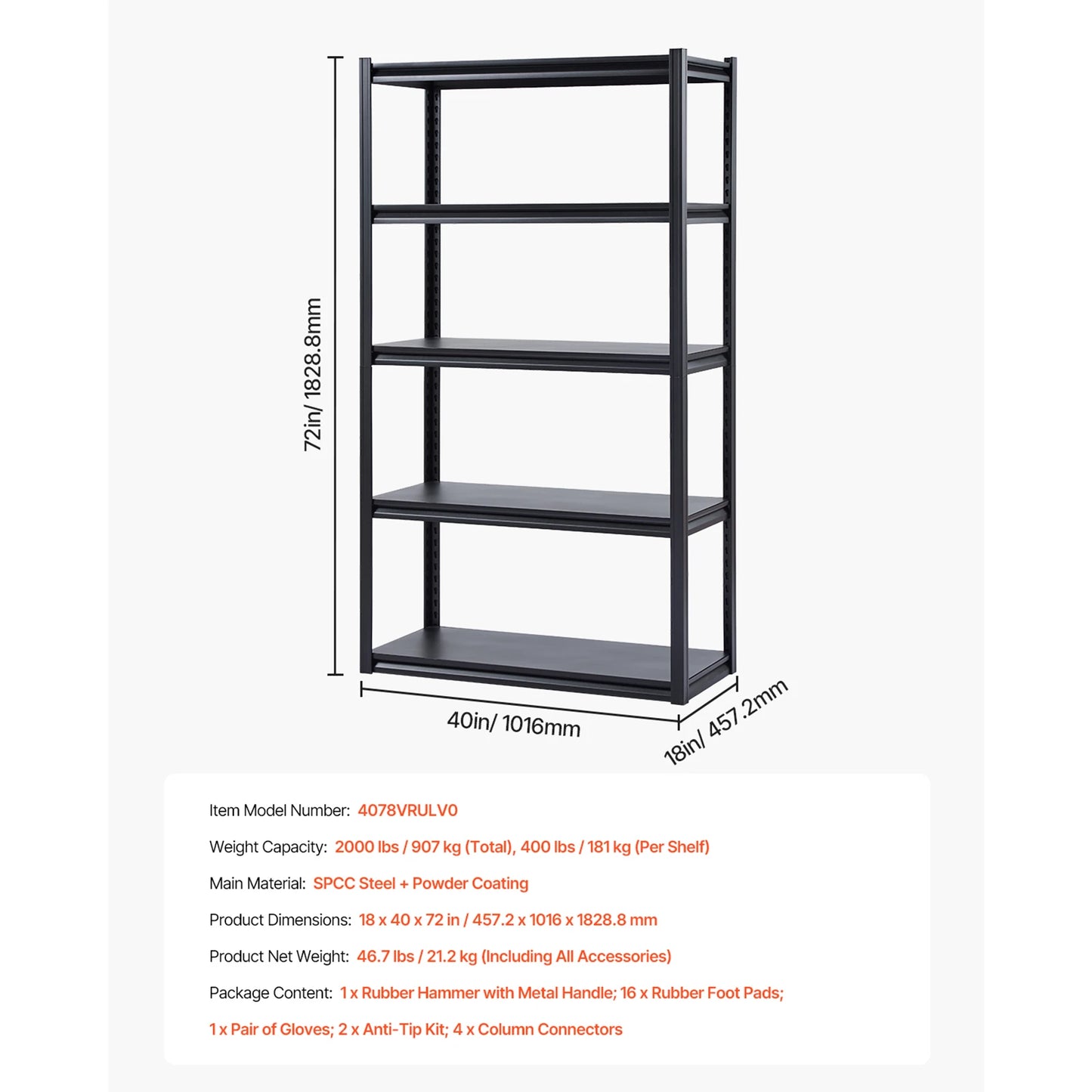 VEVOR 5-Tier Garage Storage Shelves 2000 lbs