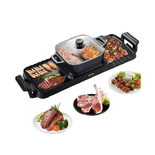 SucceBuy 2in1 Electric BBQ Pan Grill Hot Pot Smokeless Nonstick