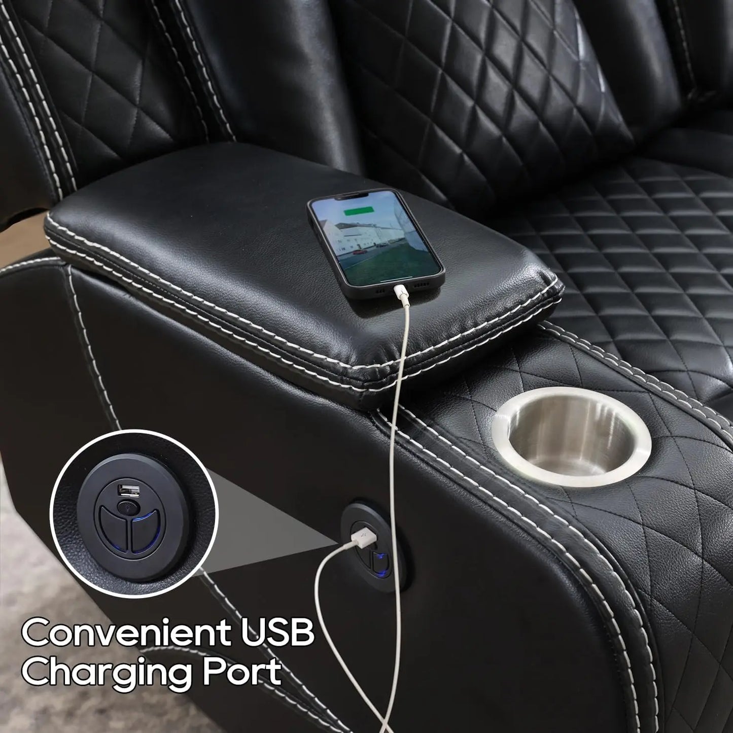 TODRANI Power Reclining Sofa With Wireless Charger USB Type C