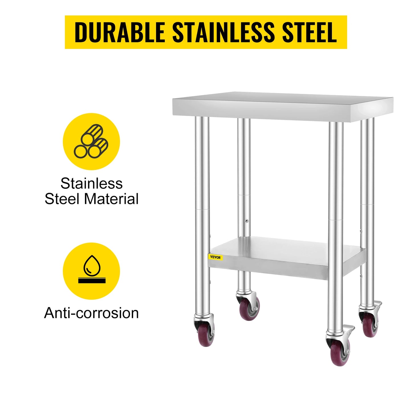SucceBuy Stainless Steel Kitchen Work Table With Caster Wheels