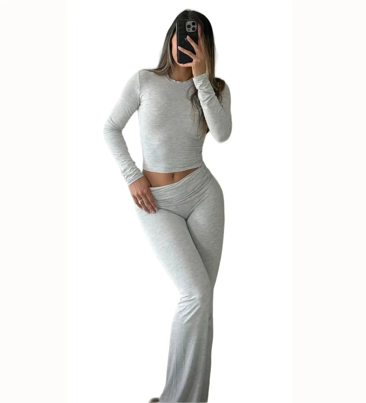 Women Yoga Two Piece Set Long Sleeve Wide Leg Activewear