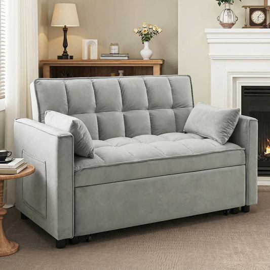 Velvet Convertible Sleeper Sofa Modern Tufted Back Design