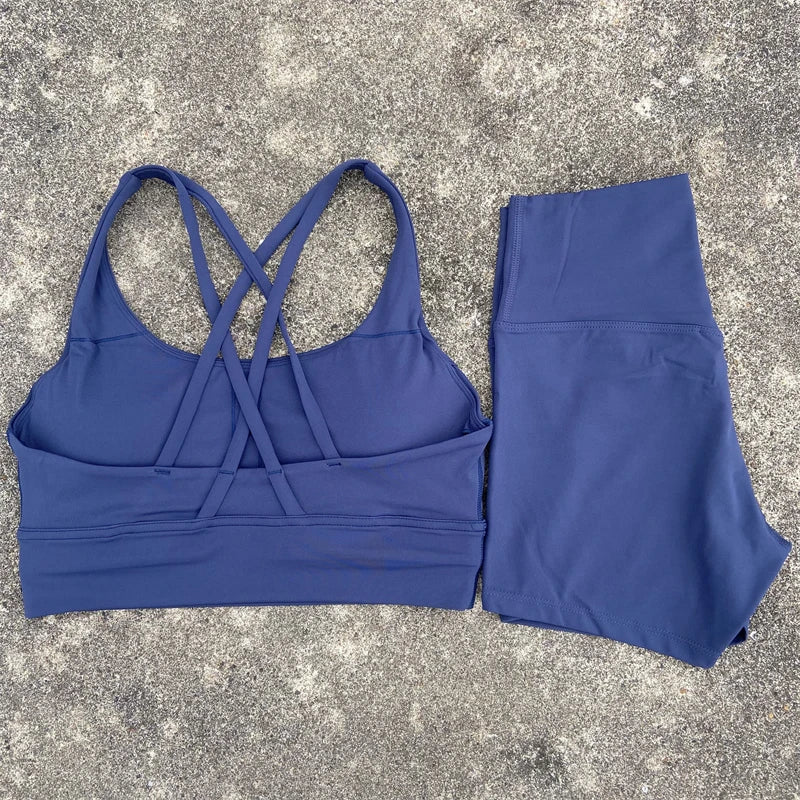 Women's Yoga Set 2 Piece Cross Back Bra High Waist