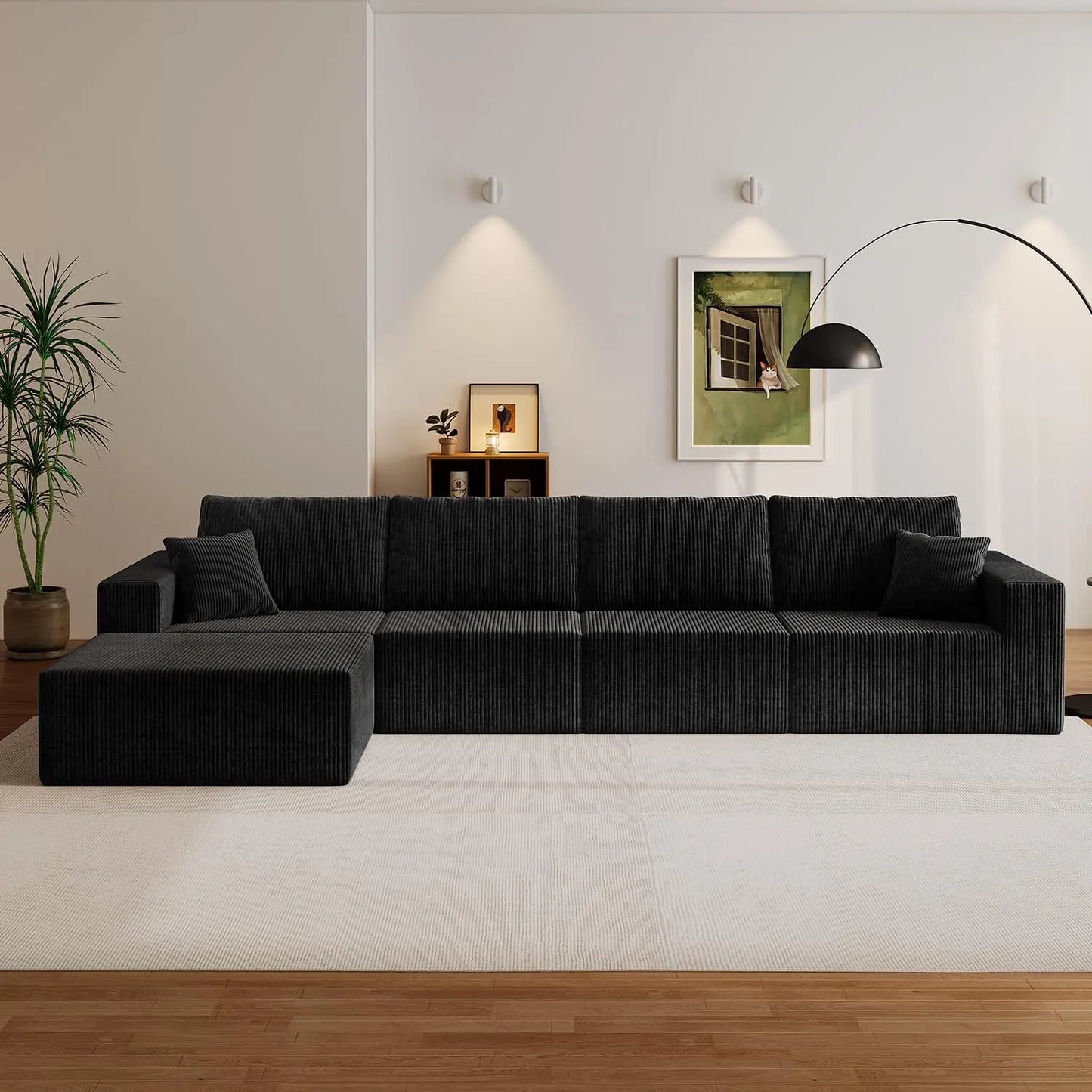 Modular Sectional Sofa With Deep Corduroy Upholstery Left Chaise
