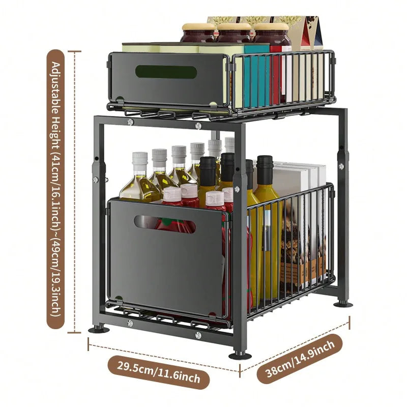 AEHOME Retractable Pull-Out Under-Sink Storage Rack With Industrial-Grade Sliding Baskets