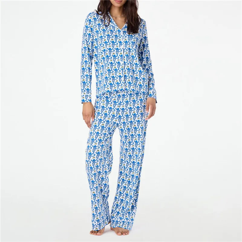 Hirigin Women Two Piece Pajamas Set Loungewear Cartoon Print