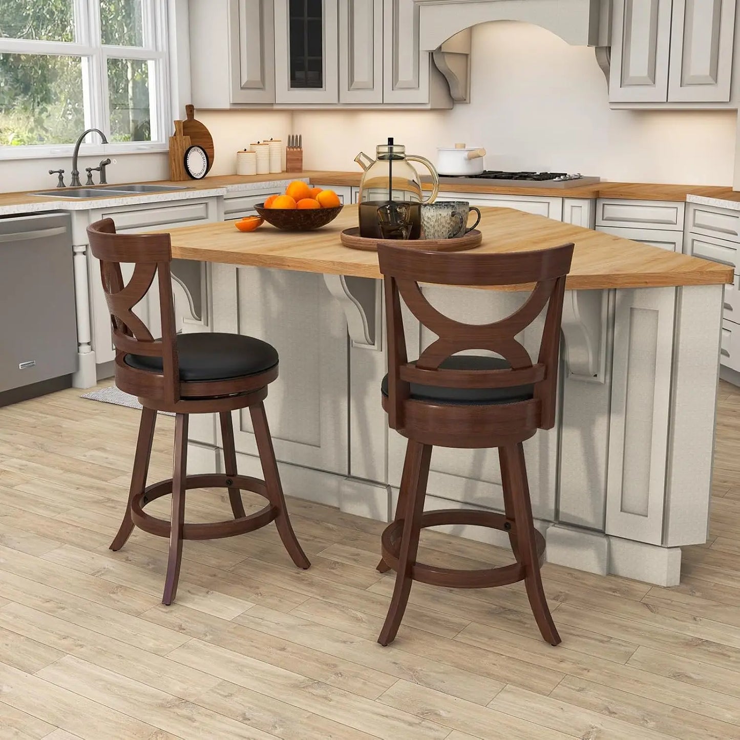 Bar Stools Set of 4 360 Swivel Cushioned Seats